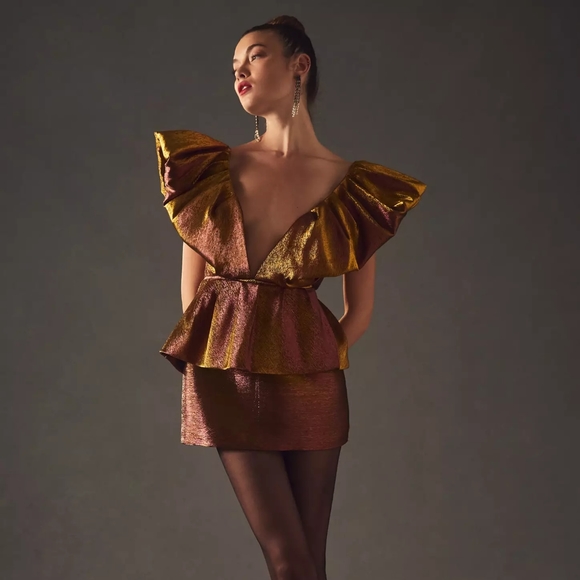 gold iridescent dress Feather Iridescent Sequin Gown by Cinderella Divine -CD248 main image 1